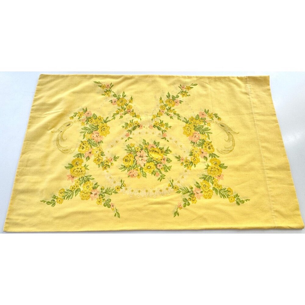 Vintage 70s pillowcase, golden yellow floral, single pillow sham, Tastemaker